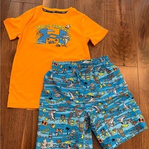 Under Armour Kids Orange Swim Shirt and Blue Trunks